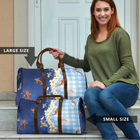Hawaii And Japan Travel Bag Plumeria Lei With Koi Fish Blue - Polynesian Pride