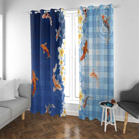 Hawaii And Japan Window Curtain Plumeria Lei With Koi Fish Blue - Polynesian Pride