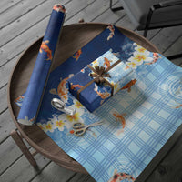 Hawaii And Japan Wrapping Paper Plumeria Lei With Koi Fish Blue LT05 - Polynesian Pride