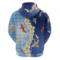Hawaii And Japan Zip Hoodie Plumeria Lei With Koi Fish Blue LT05 - Polynesian Pride