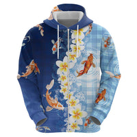 Hawaii And Japan Zip Hoodie Plumeria Lei With Koi Fish Blue LT05 - Polynesian Pride
