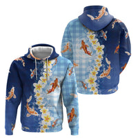 Hawaii And Japan Zip Hoodie Plumeria Lei With Koi Fish Blue LT05 - Polynesian Pride
