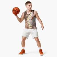 Hawaii And Japan Basketball Jersey Plumeria Lei With Koi Fish Beige LT05 - Polynesian Pride