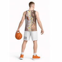 Hawaii And Japan Basketball Jersey Plumeria Lei With Koi Fish Beige LT05 - Polynesian Pride