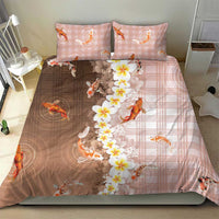 Hawaii And Japan Bedding Set Plumeria Lei With Koi Fish Beige - Polynesian Pride