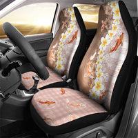 Hawaii And Japan Car Seat Cover Plumeria Lei With Koi Fish Beige - Polynesian Pride