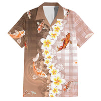 Hawaii And Japan Family Matching Long Sleeve Bodycon Dress and Hawaiian Shirt Plumeria Lei With Koi Fish Beige - Polynesian Pride