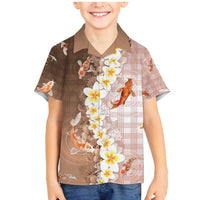 Hawaii And Japan Family Matching Mermaid Dress and Hawaiian Shirt Plumeria Lei With Koi Fish Beige - Polynesian Pride