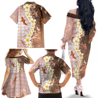 Hawaii And Japan Family Matching Off The Shoulder Long Sleeve Dress and Hawaiian Shirt Plumeria Lei With Koi Fish Beige - Polynesian Pride