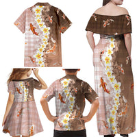 Hawaii And Japan Family Matching Off Shoulder Maxi Dress and Hawaiian Shirt Plumeria Lei With Koi Fish Beige - Polynesian Pride