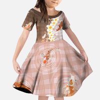 Hawaii And Japan Family Matching Off Shoulder Short Dress and Hawaiian Shirt Plumeria Lei With Koi Fish Beige - Polynesian Pride