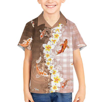Hawaii And Japan Family Matching Off Shoulder Short Dress and Hawaiian Shirt Plumeria Lei With Koi Fish Beige - Polynesian Pride