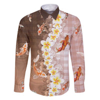 Hawaii And Japan Family Matching Summer Maxi Dress and Hawaiian Shirt Plumeria Lei With Koi Fish Beige - Polynesian Pride