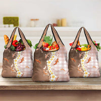 Hawaii And Japan Grocery Bag Plumeria Lei With Koi Fish Beige - Polynesian Pride