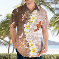 Hawaii And Japan Hawaiian Shirt Plumeria Lei With Koi Fish Beige - Polynesian Pride