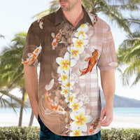 Hawaii And Japan Hawaiian Shirt Plumeria Lei With Koi Fish Beige LT05 - Polynesian Pride