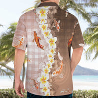 Hawaii And Japan Hawaiian Shirt Plumeria Lei With Koi Fish Beige LT05 - Polynesian Pride