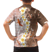 Hawaii And Japan Hawaiian Shirt Plumeria Lei With Koi Fish Beige LT05 - Polynesian Pride