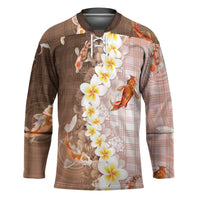 Hawaii And Japan Hockey Jersey Plumeria Lei With Koi Fish Beige LT05 Unisex Beige - Polynesian Pride