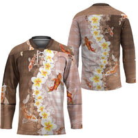 Hawaii And Japan Hockey Jersey Plumeria Lei With Koi Fish Beige - Polynesian Pride