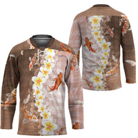 Hawaii And Japan Hockey Jersey Plumeria Lei With Koi Fish Beige LT05 - Polynesian Pride