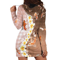 Hawaii And Japan Hoodie Dress Plumeria Lei With Koi Fish Beige - Polynesian Pride