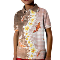 Hawaii And Japan Kid Polo Shirt Plumeria Lei With Koi Fish Beige LT05 Kid Beige - Polynesian Pride