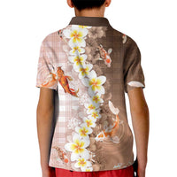 Hawaii And Japan Kid Polo Shirt Plumeria Lei With Koi Fish Beige LT05 - Polynesian Pride
