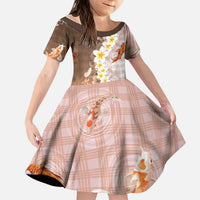Hawaii And Japan Kid Short Sleeve Dress Plumeria Lei With Koi Fish Beige LT05 KID Beige - Polynesian Pride