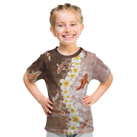 Hawaii And Japan Kid T Shirt Plumeria Lei With Koi Fish Beige LT05 Beige - Polynesian Pride