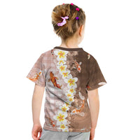 Hawaii And Japan Kid T Shirt Plumeria Lei With Koi Fish Beige LT05 - Polynesian Pride