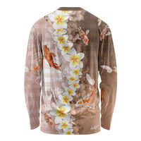 Hawaii And Japan Long Sleeve Shirt Plumeria Lei With Koi Fish Beige LT05 - Polynesian Pride