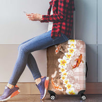 Hawaii And Japan Luggage Cover Plumeria Lei With Koi Fish Beige - Polynesian Pride