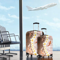 Hawaii And Japan Luggage Cover Plumeria Lei With Koi Fish Beige - Polynesian Pride