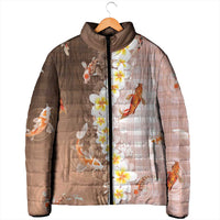 Hawaii And Japan Padded Jacket Plumeria Lei With Koi Fish Beige LT05 - Polynesian Pride