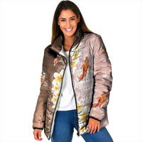 Hawaii And Japan Padded Jacket Plumeria Lei With Koi Fish Beige LT05 Women Beige - Polynesian Pride