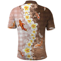 Hawaii And Japan Polo Shirt Plumeria Lei With Koi Fish Beige LT05 - Polynesian Pride