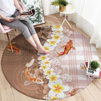 Hawaii And Japan Round Carpet Plumeria Lei With Koi Fish Beige - Polynesian Pride