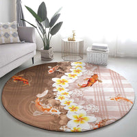 Hawaii And Japan Round Carpet Plumeria Lei With Koi Fish Beige - Polynesian Pride
