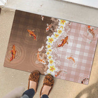 Hawaii And Japan Rubber Doormat Plumeria Lei With Koi Fish Beige LT05 - Polynesian Pride