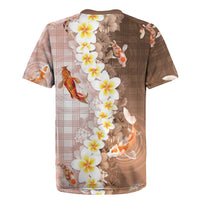 Hawaii And Japan Rugby Jersey Plumeria Lei With Koi Fish Beige LT05 - Polynesian Pride