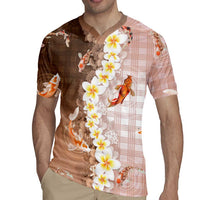Hawaii And Japan Rugby Jersey Plumeria Lei With Koi Fish Beige LT05 - Polynesian Pride