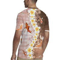Hawaii And Japan Rugby Jersey Plumeria Lei With Koi Fish Beige LT05 - Polynesian Pride
