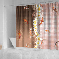 Hawaii And Japan Shower Curtain Plumeria Lei With Koi Fish Beige - Polynesian Pride