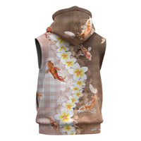 Hawaii And Japan Sleeveless Hoodie Plumeria Lei With Koi Fish Beige LT05 - Polynesian Pride