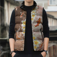 Hawaii And Japan Sleeveless Puffer Jacket Plumeria Lei With Koi Fish Beige LT05 - Polynesian Pride