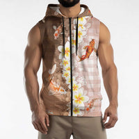 Hawaii And Japan Sleeveless Zip Hoodie Plumeria Lei With Koi Fish Beige LT05 - Polynesian Pride