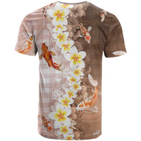 Hawaii And Japan T Shirt Plumeria Lei With Koi Fish Beige - Polynesian Pride