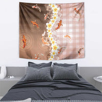 Hawaii And Japan Tapestry Plumeria Lei With Koi Fish Beige - Polynesian Pride