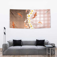Hawaii And Japan Tapestry Plumeria Lei With Koi Fish Beige - Polynesian Pride